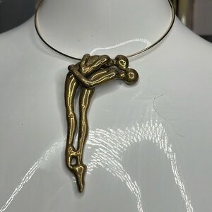 Carol Newmyer Large Bronze Couple in Love Embrace Modern Chocker Necklace